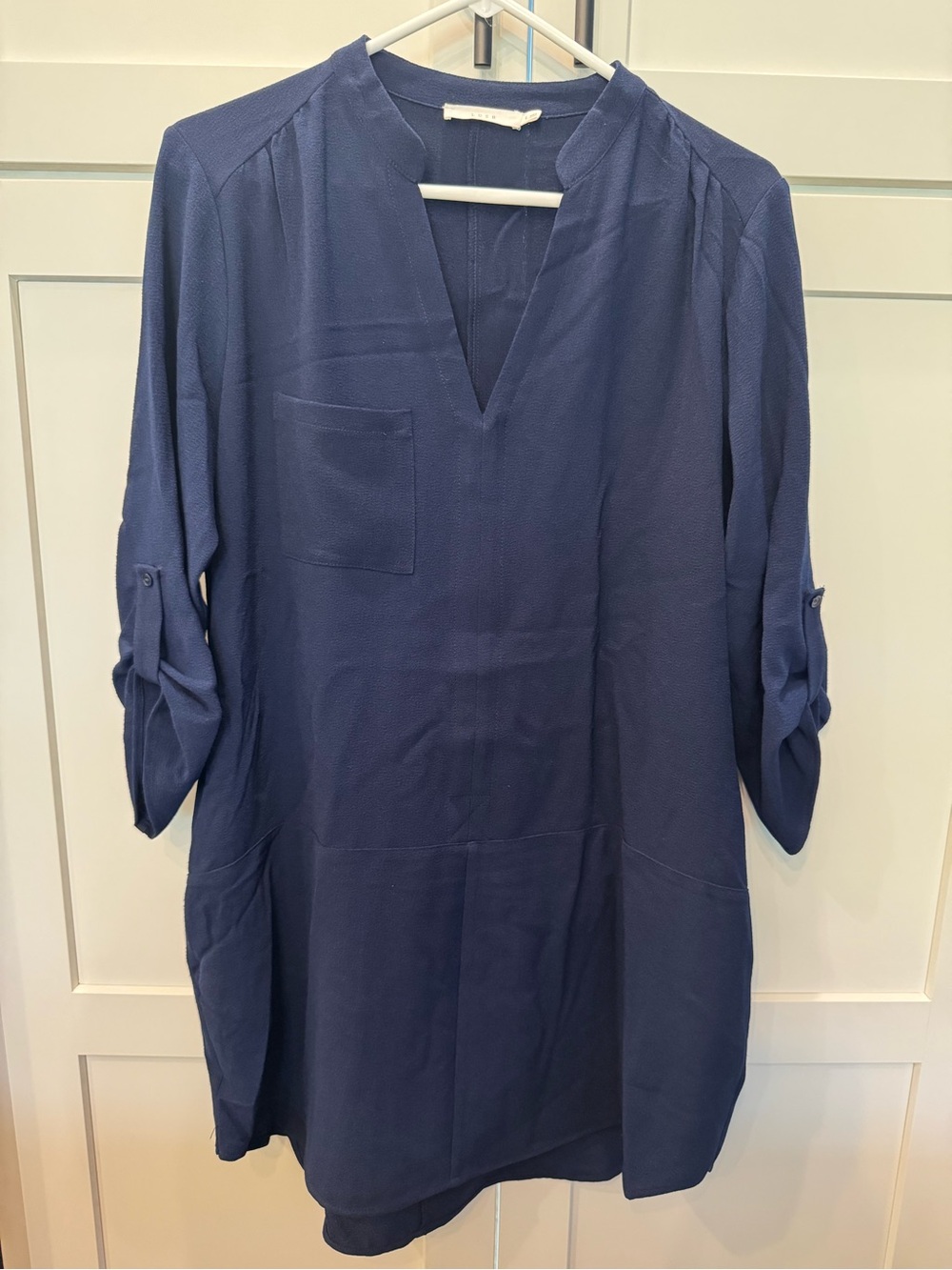Lush Navy V-Neck Roll-Sleeve Tunic